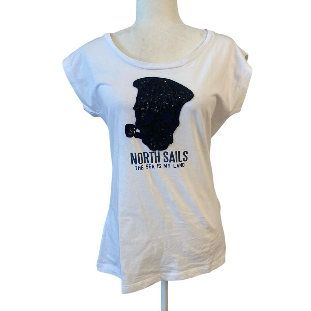 North Sails Womens Sequin Black Sailor Skull T-shirt